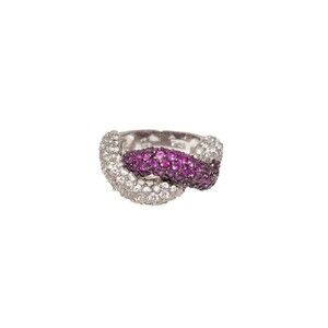 CL 925 Sterling Silver Purple Gemstone & Cubic Zirconia Twisted Ring Size 4.5
